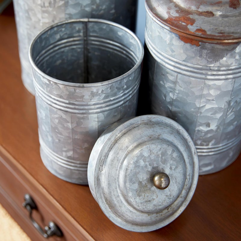 Deco 79 Metal Living Room Decorative Jars Galvanized Ribbed Decorative Container with Gold Ball Knobs, Set of 3 Jar with Lid 12", 9", 8"H, Gray - Image 4